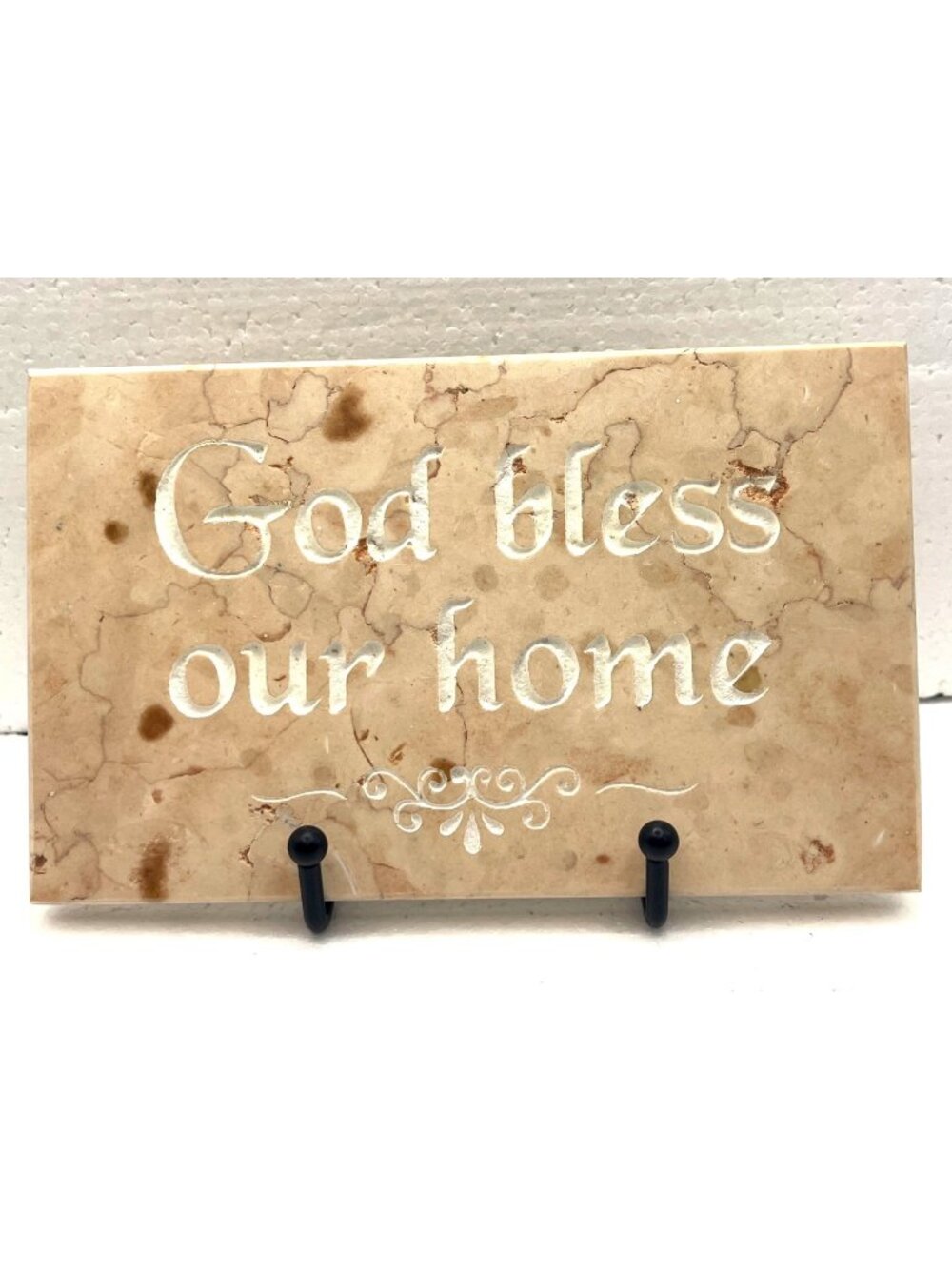 Engraved Marble Plaque "God Bless Our Home" Stones Of Zion Holy Land Religious